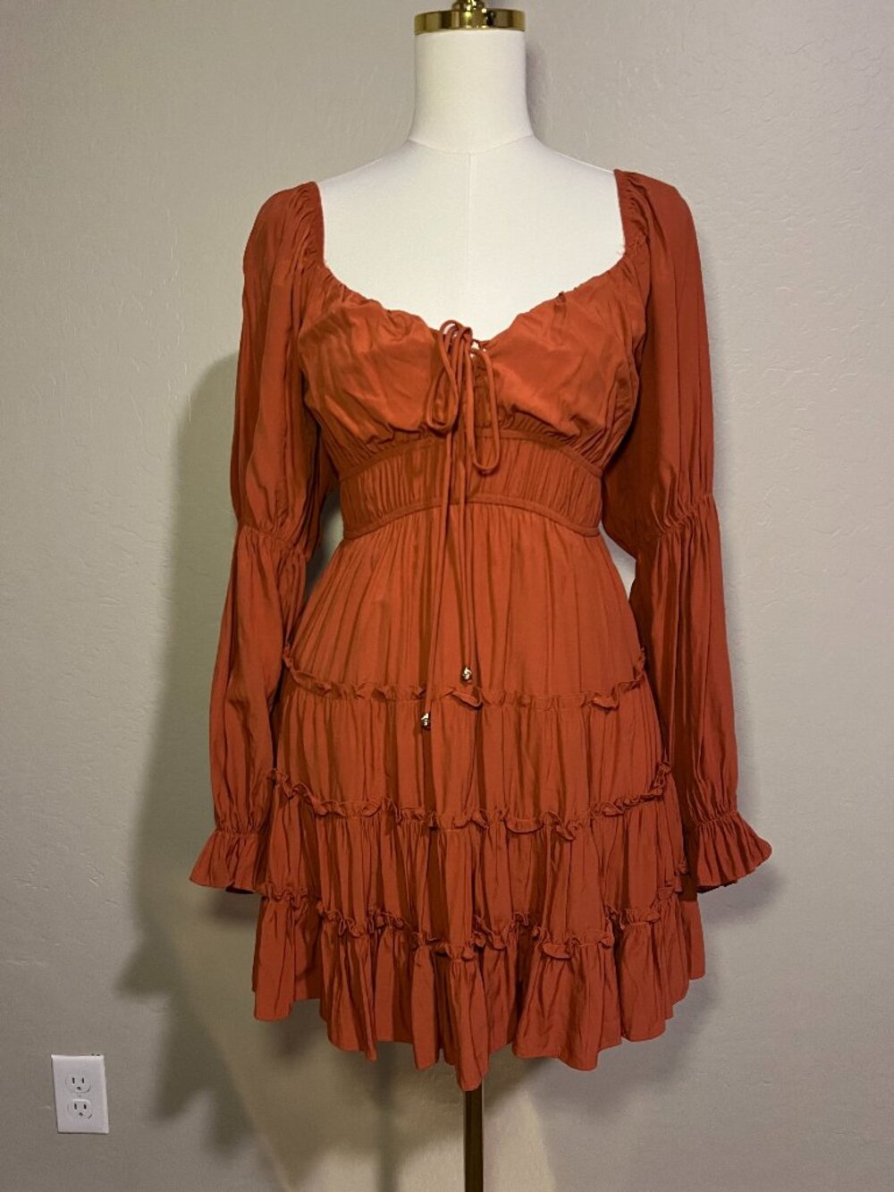 Mustard Seed Rust Boho Tiered Babydoll Mini Dress Small